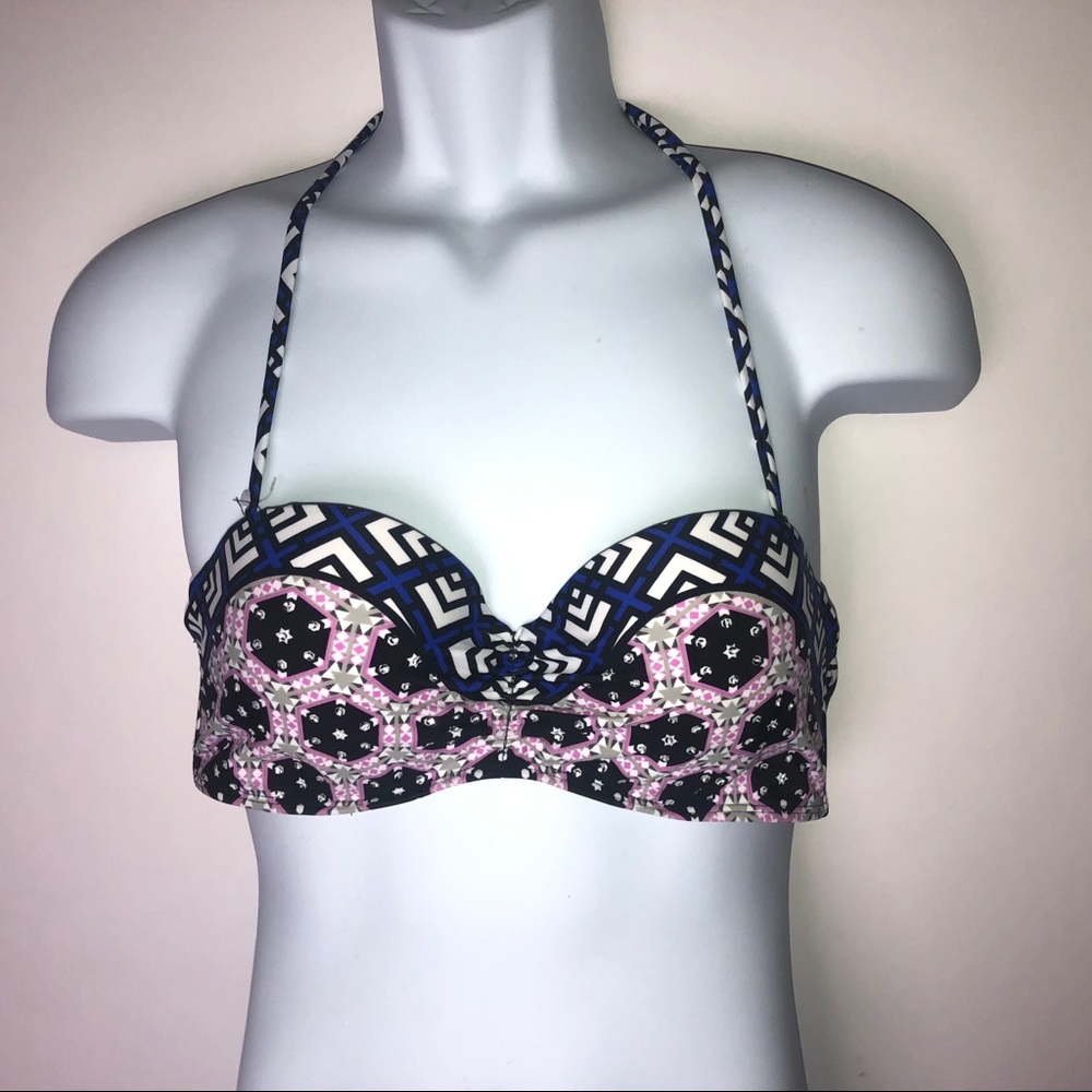 Catalina Swim Pushup Bra Black‎ White & Blue Women's Size Medium (7-9)